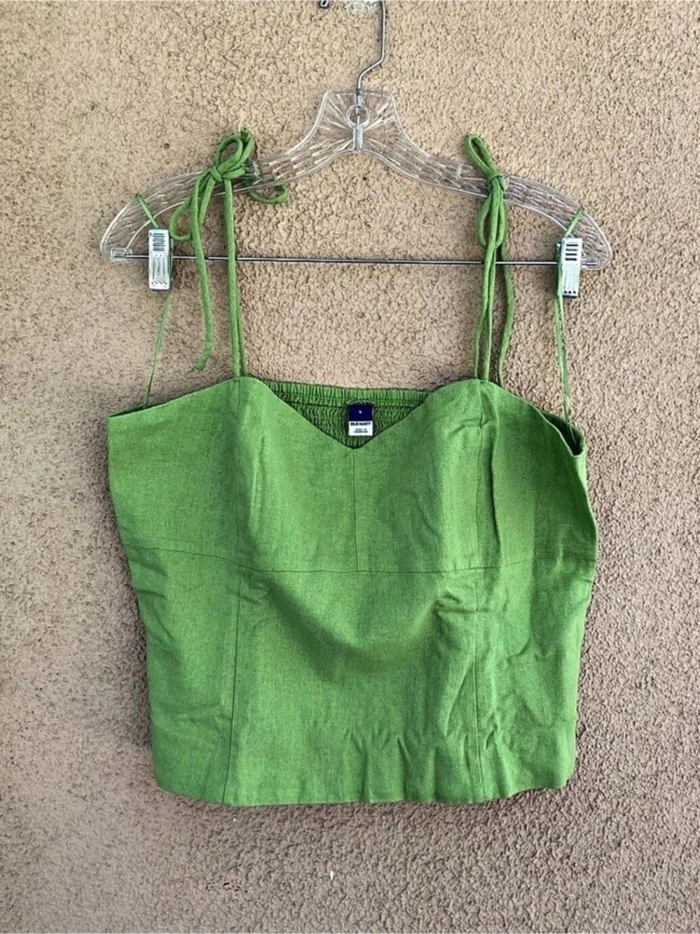Old Navy Fitted Linen-Blend Tie-Shoulder Cropped Corset Cami Top Cami Green